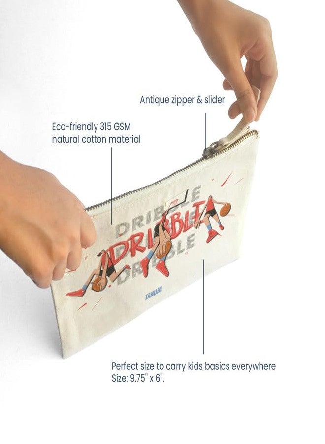 Zooboo Catch All Pouch Personalized with Kid's Names, 100% Cotton with Zipper, Pencil Pouch for Boys and Girls, School Supply Stationery Box Organizer for Students Basketball Fever Girl - Image 4